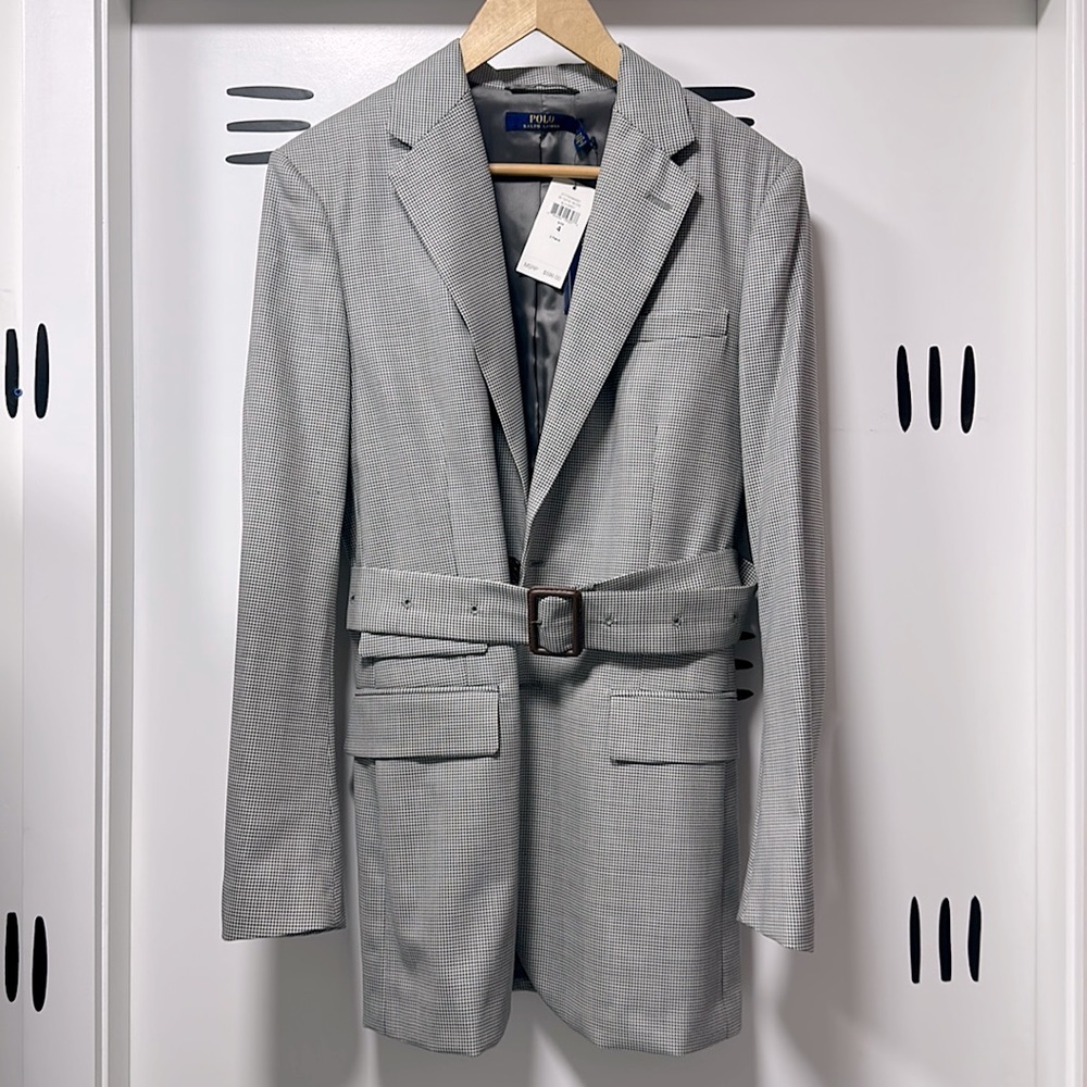 New with tags Ralph Lauren houndstooth belted long blazer jacket